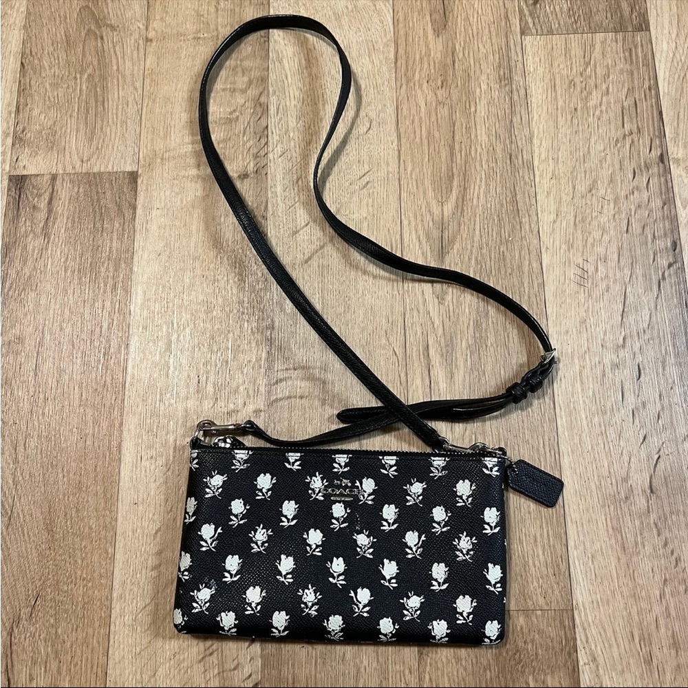 Coach black & white floral purse